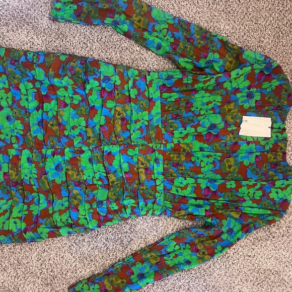 NWT! Zara Green Blue Floral Multicolored Draped Front Top Slit  Mini Dress XL - Picture 11 of 13